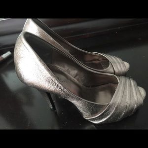 Metallic Platform Peep Toe Heels